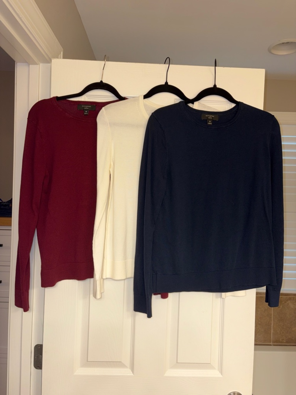Banana Republic Forever Crewneck Sweaters in Burgundy, Cream & Navy - medium